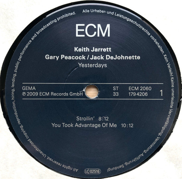 Keith Jarrett / Gary Peacock / Jack DeJohnette ‎– Yesterdays